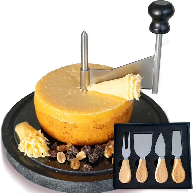 Drovier Cheese Curler Marble and steel + Cheese Knife Set - Cheese Shaver - Cheese Wheel Curler - Girolle Cheese Shaver - Tete de Moine Cheese Curler- Girolle - Spiral Cheese Shaver - Cheese flower Cutter - Image 3